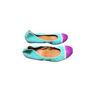 Leifnotes Tie-Dye Ballet Flats Size 36 Made In Italy Suede Turquoise & Purple